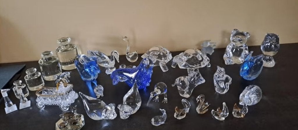 Verzameling kristallen glazen beeldjes. Dieren en meer., Antiek en Kunst, Antiek | Glas en Kristal, Ophalen of Verzenden