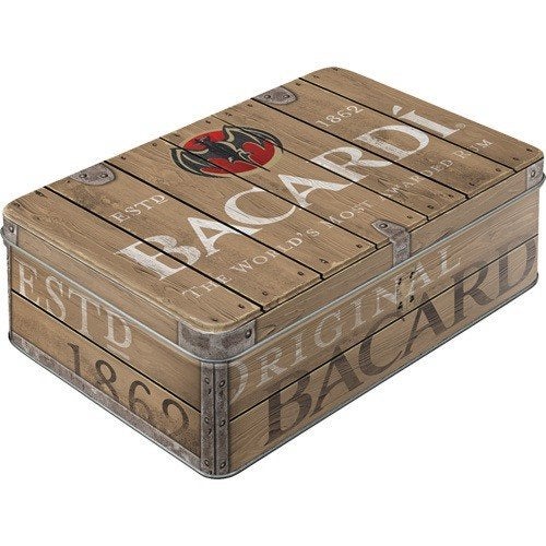 Bacardi logo wood reclame voorraadblik flat box reclame blik