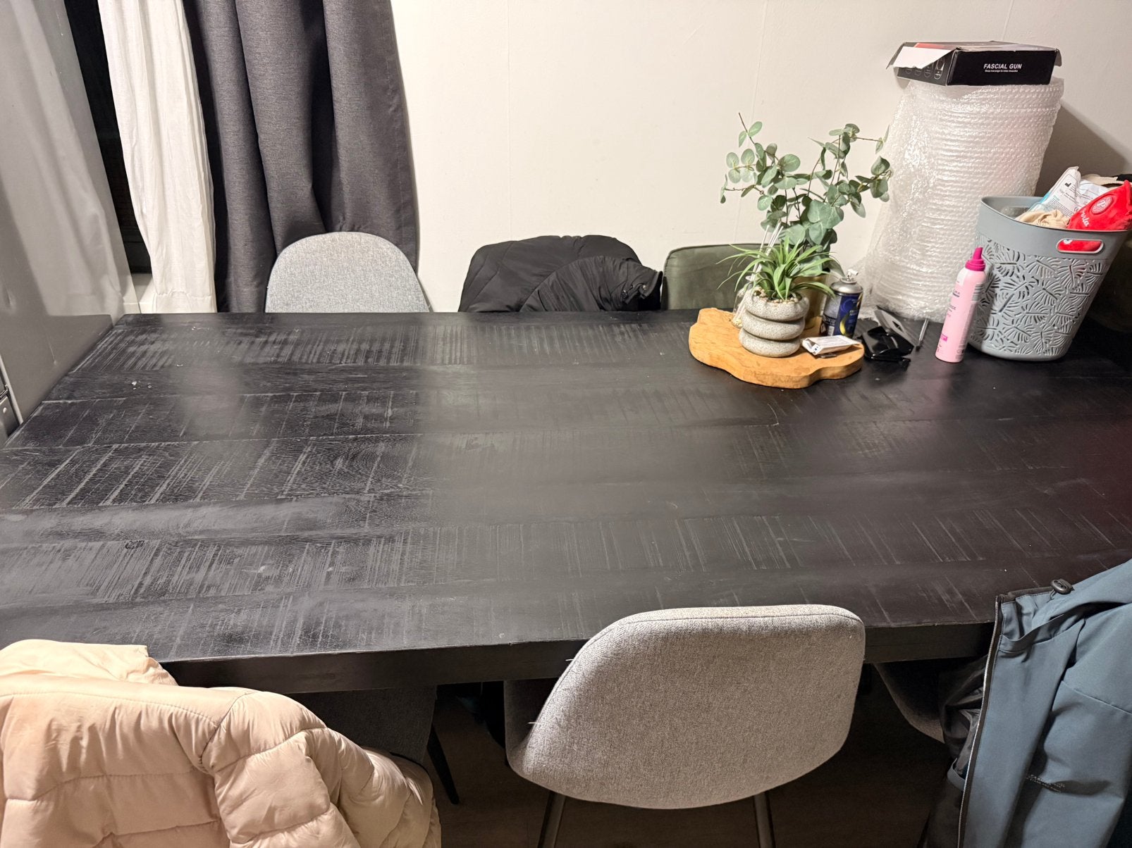 Zwarte houten tafel & stoelen te koop, Ophalen, Eikenhout, 200 cm of meer, 50 tot 100 cm