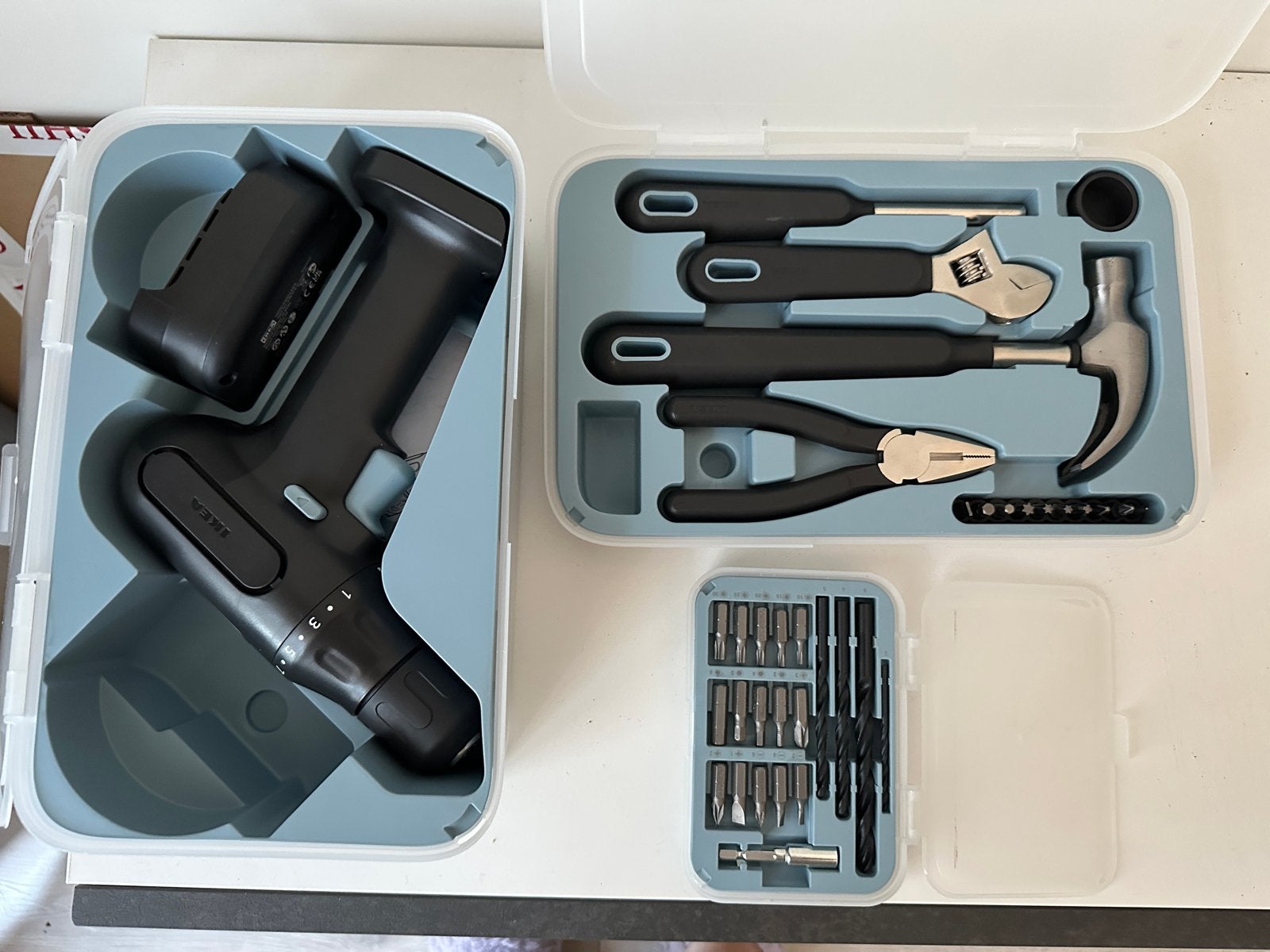 IKEA FIXA DIY Gereedschapskist met Accuboormachine, Ophalen of Verzenden, Zo goed als nieuw, Accuboormachine, Overige merken