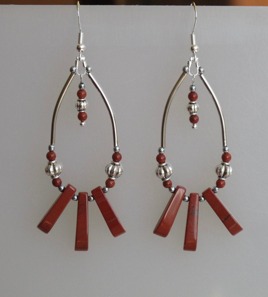 Schitterende lange oorbellen met rode rivier Jaspis, Sieraden, Tassen en Uiterlijk, Hangers, Verzenden, Nieuw, Met edelsteen