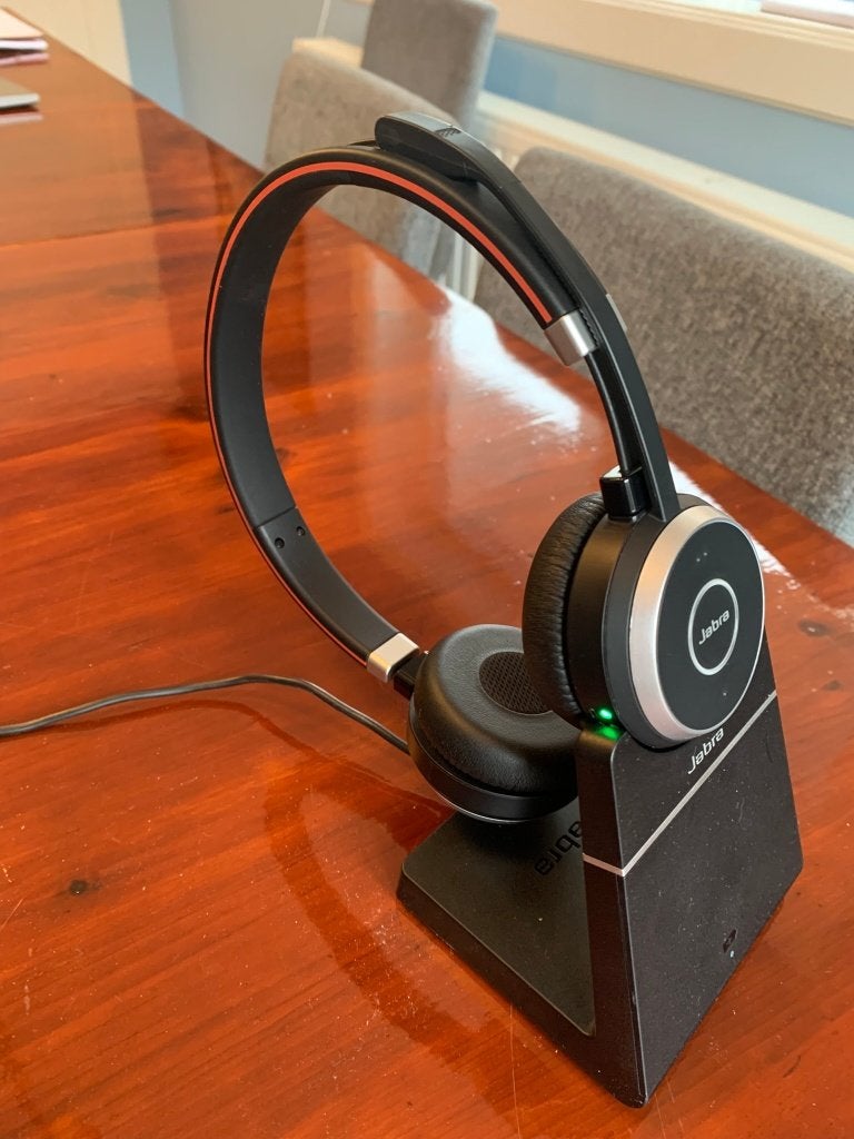 Kantoor Headset Jabra Evolve 65 SE met stand, Inklapbare microfoon, On-ear, Ophalen of Verzenden, Zo goed als nieuw