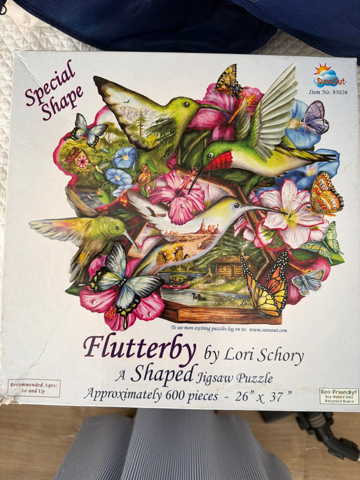 Sunsout Flutterby Vlinder & Kolibrie Legpuzzel 600 stukjes, Ophalen of Verzenden, 500 t/m 1500 stukjes, Zo goed als nieuw, Legpuzzel