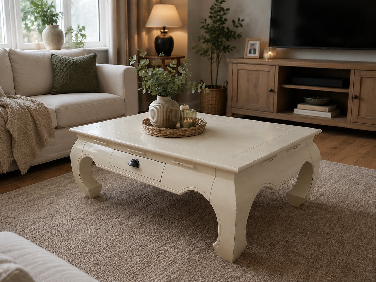 Crèmewitte salontafel, Ophalen, Gebruikt, 100 tot 150 cm, 50 tot 100 cm