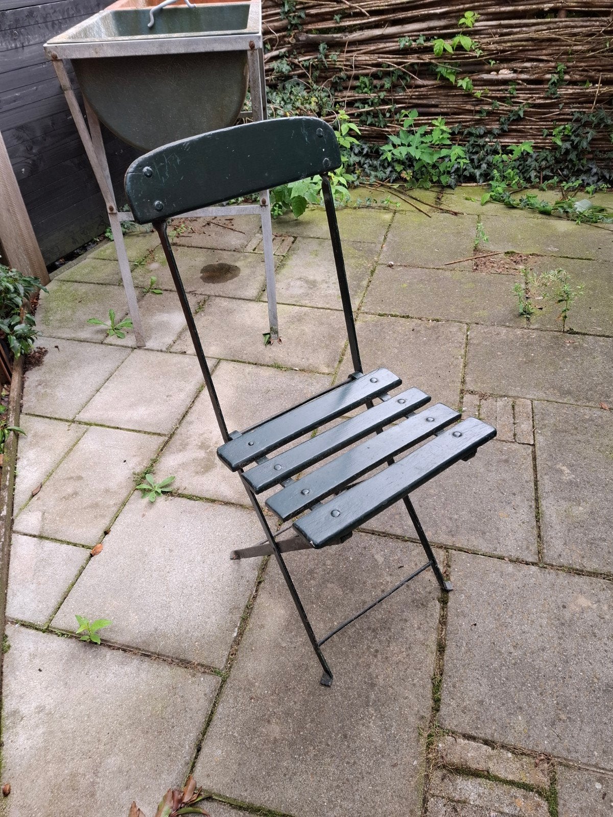 4 Franse terrasstoelen staal met hout, inklapbaar, Ophalen