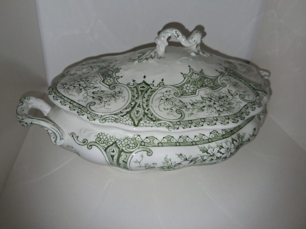 Antieke Warwick terrine met deksel - Groen bloemmotief, Antiek en Kunst, Verzenden
