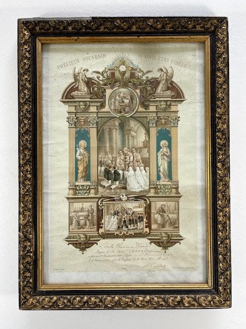 Antieke Franse lijst (zwart met vergulde opbouw), Ophalen of Verzenden