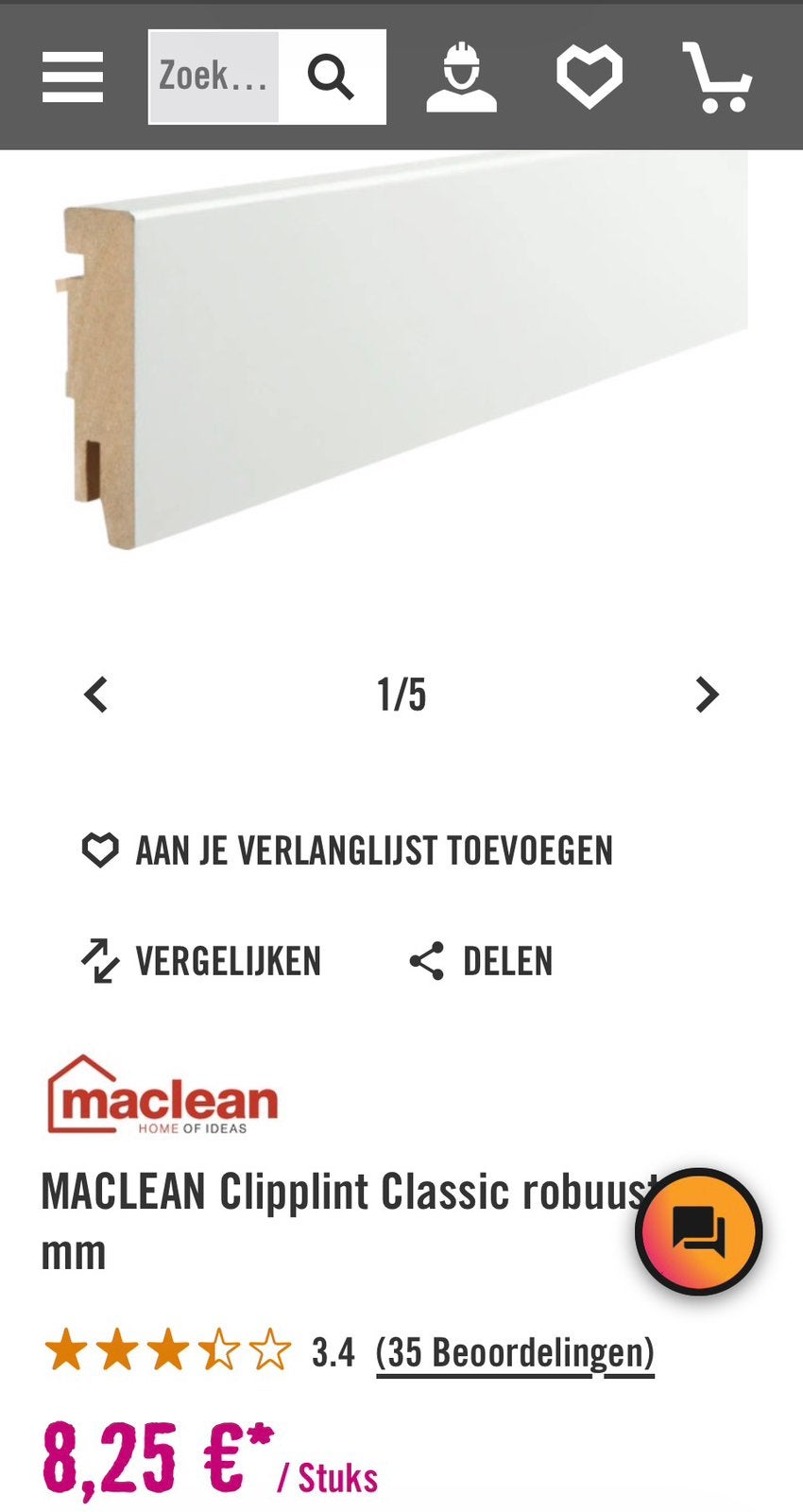 ‼️MacLean plinten 0,70x180x2400mm zwart of wit €6 op=op‼️, Doe-het-zelf en Verbouw, Plinten en Afwerking, Ophalen, Nieuw, Mdf