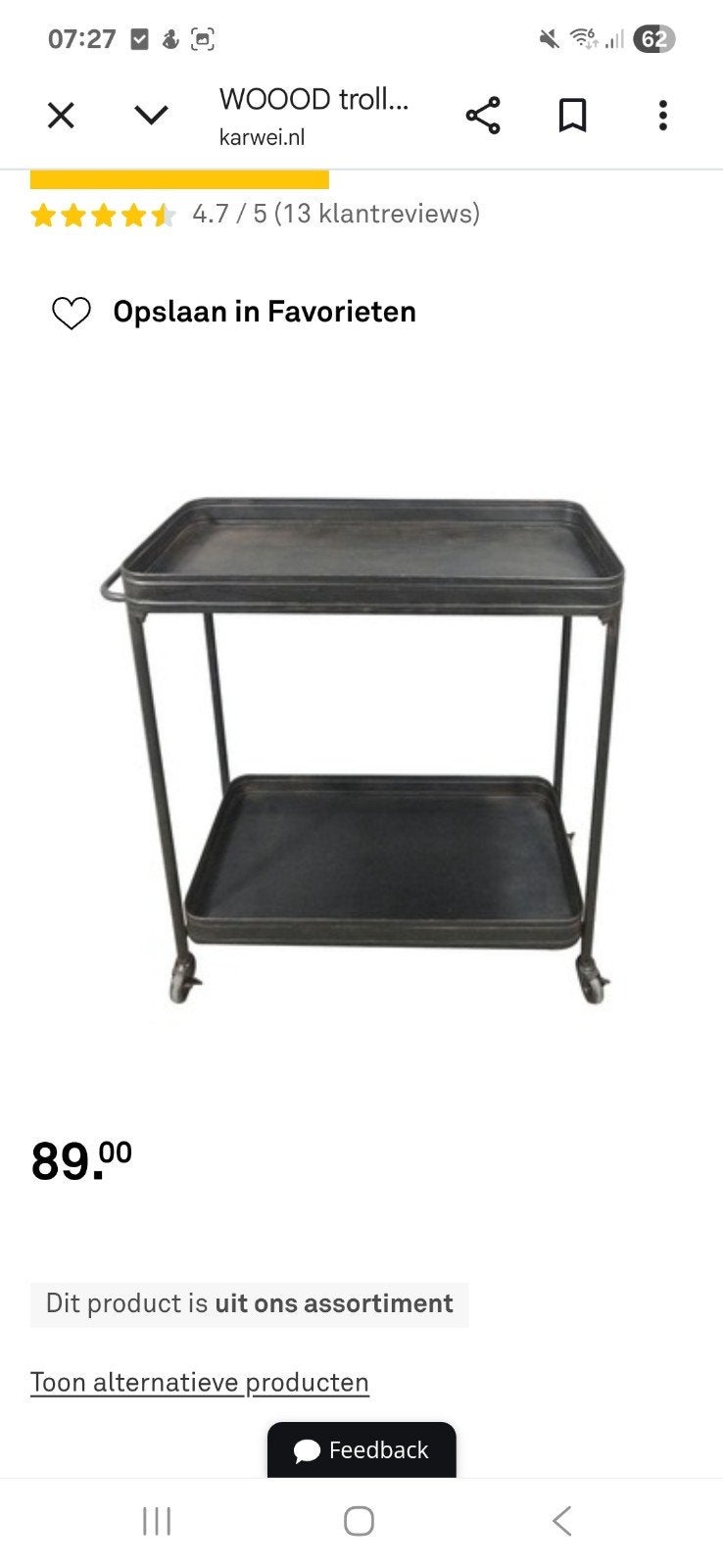 Woood trolley Lente - zwart metaal, Huis en Inrichting, Ophalen, Gebruikt, 50 tot 100 cm, Rond