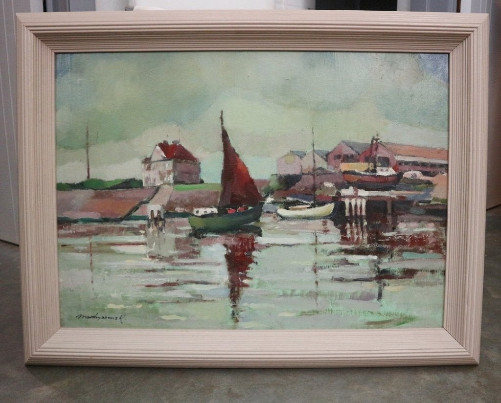 Renaat MATTHYSSENS, havengezicht, Ophalen of Verzenden, Olieverf, Origineel werk, Maritiem / water