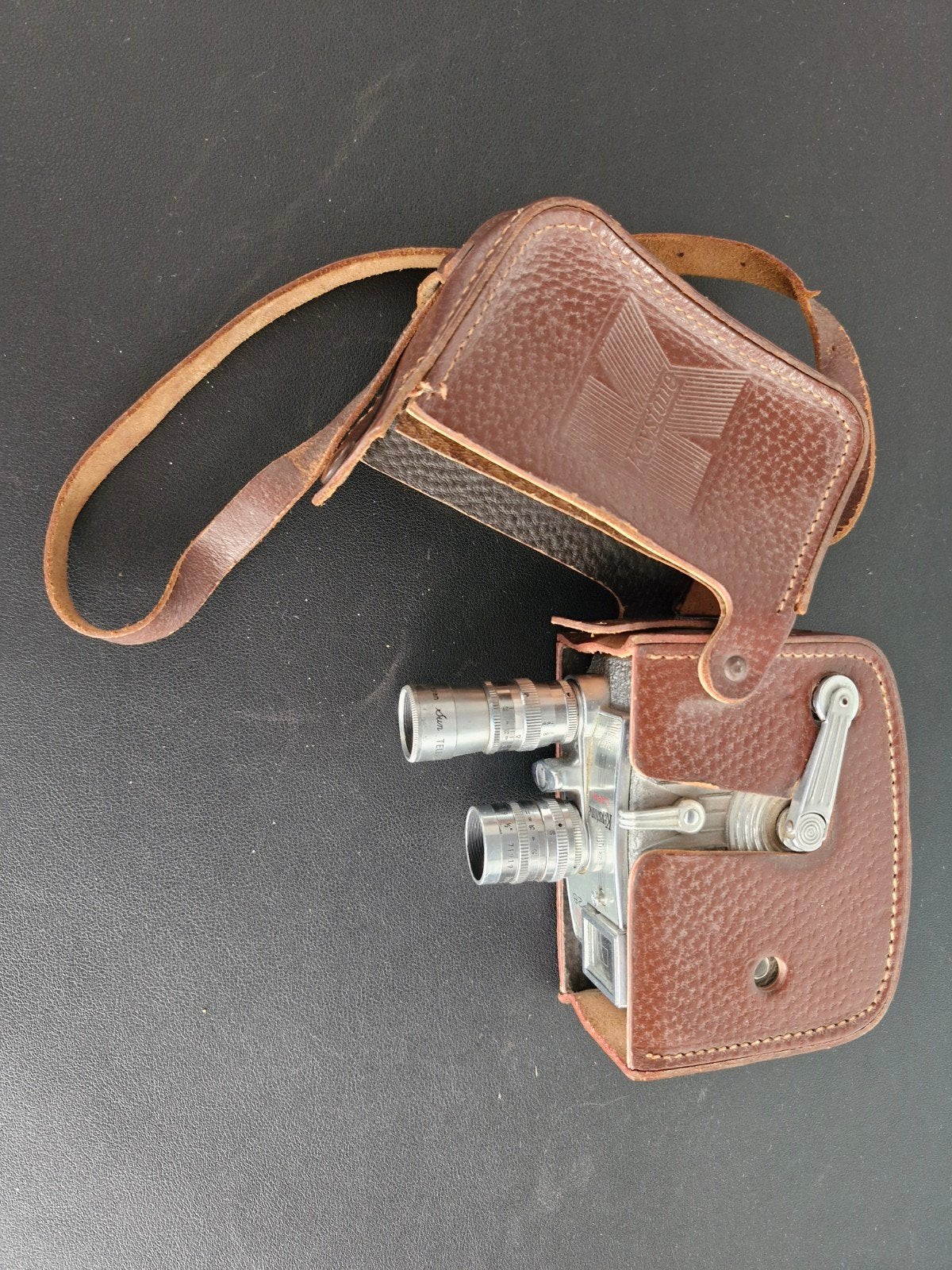 Vintage Keystone 8mm filmcamera met lederen tas, Ophalen of Verzenden, 8mm, Camera