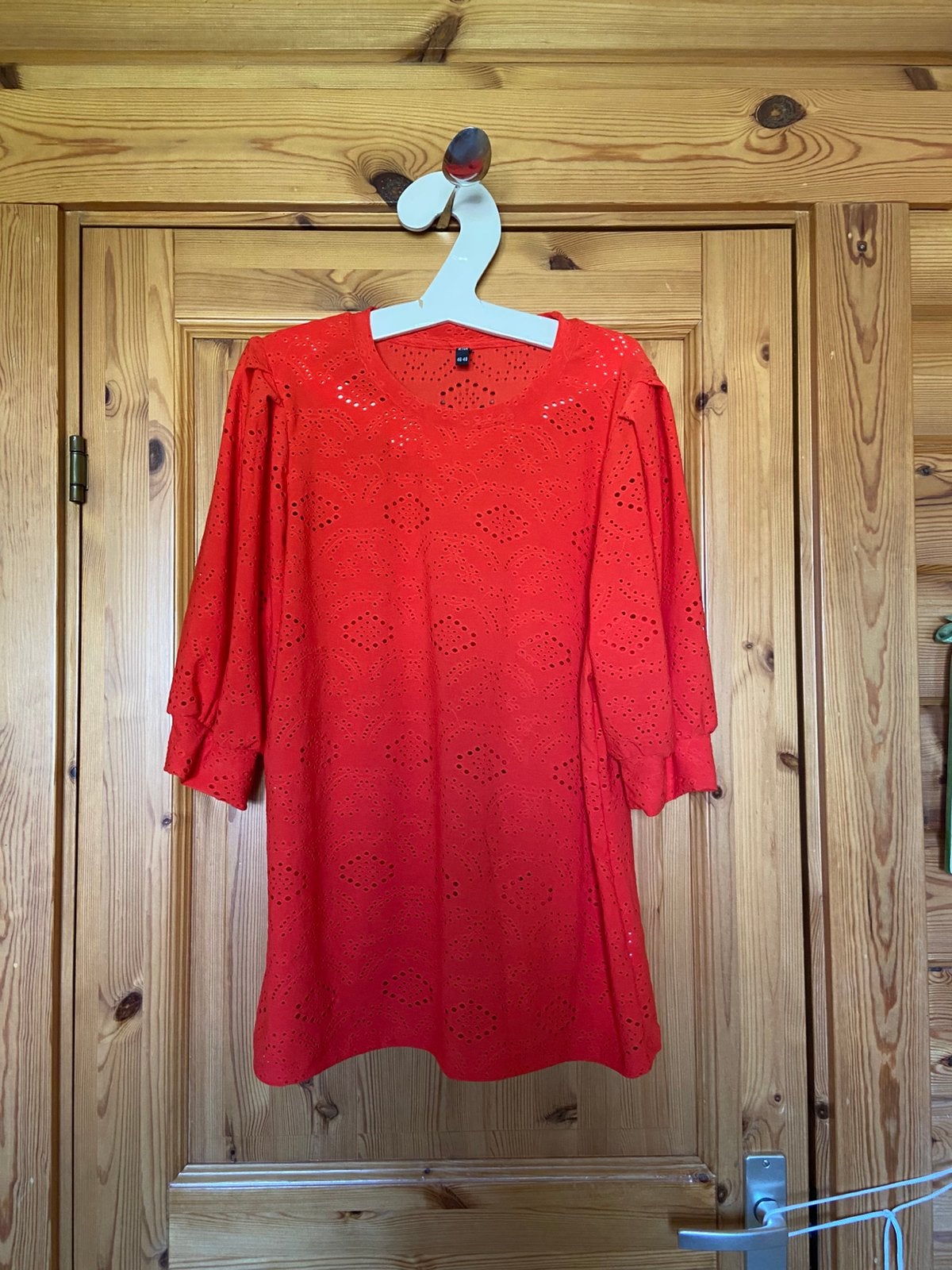 Top rood/oranje ladies fashion 46/48 oto 57 lengte 73, Maat 46/48 (XL) of groter, Ophalen of Verzenden, Zo goed als nieuw, Korte mouw