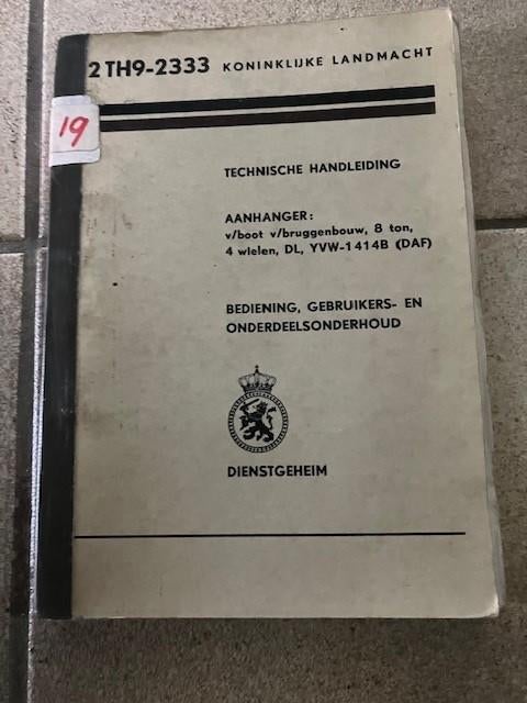Voorschrift TH9-2333 aanhanger boot-, bruggenbouw 8 ton DAF, Ophalen of Verzenden, Landmacht, Nederland, Boek of Tijdschrift