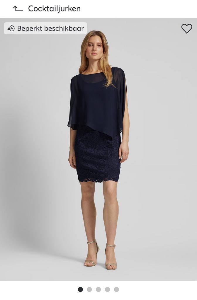 Donkerblauwe feestelijke jurk Vera Mont met kant en overslag, Maat 38/40 (M), Blauw, Ophalen of Verzenden, Knielengte