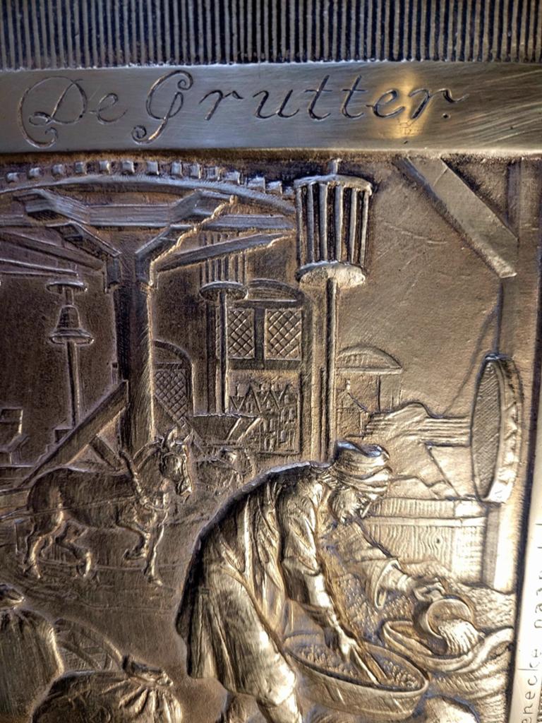 Antieke bronzen plaquette 'De Grutter' naar J. Luiken, Ophalen of Verzenden