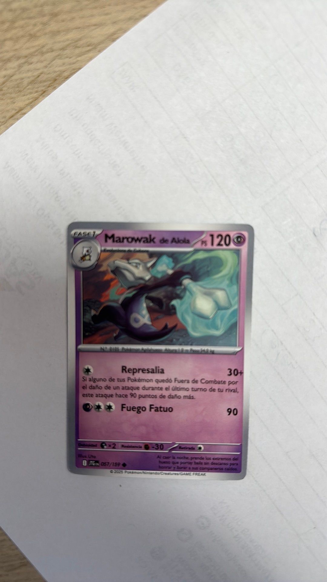Marowak Alola 120 PS Pokémon Kaart, Ophalen of Verzenden, Gebruikt, Losse kaart