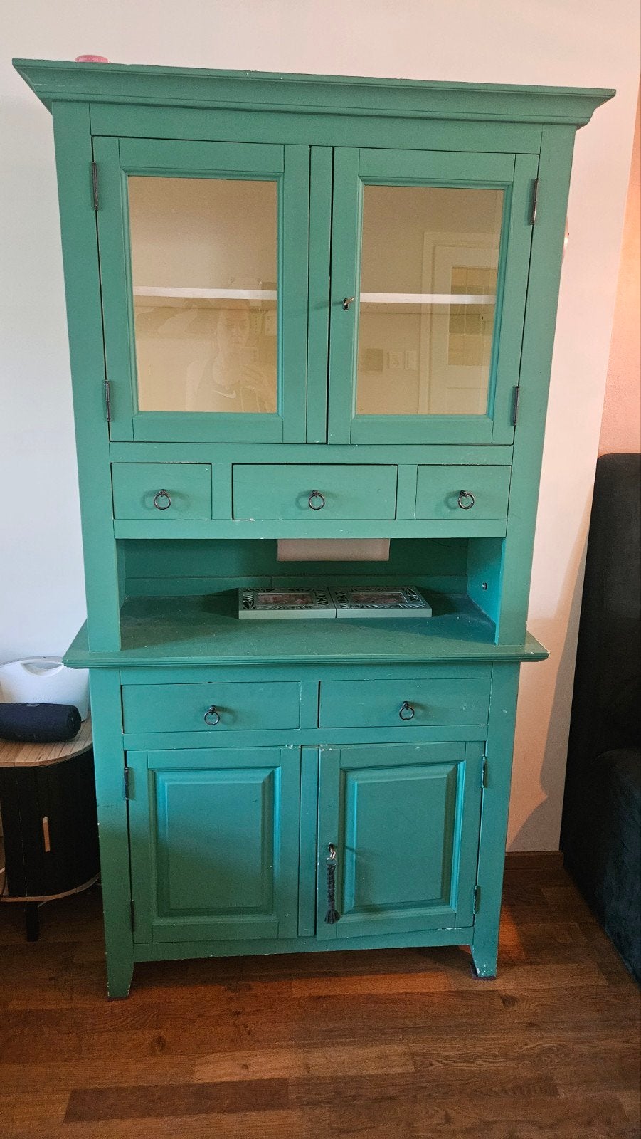 Groene kast, zelf overgeschilderd, 200x106 cm, Ophalen, Gebruikt