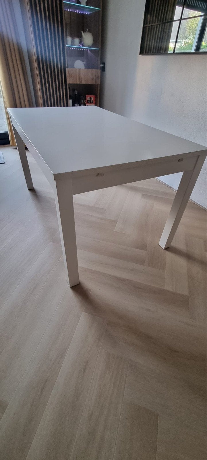 IKEA Bjursta uitschuifbare eettafel wit, Huis en Inrichting, Tafels | Eettafels, Ophalen, Gebruikt, Modern, Scandinavisch, 50 tot 100 cm