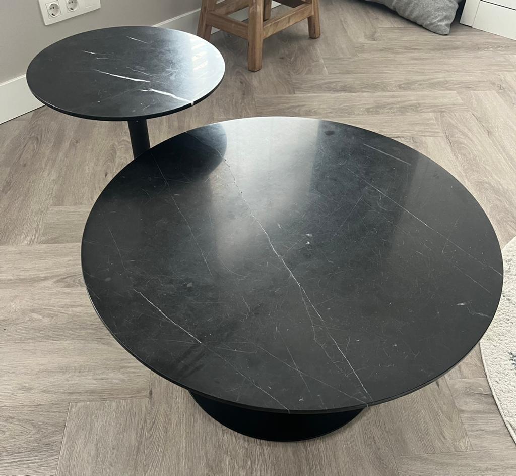 Set marmerlook zwarte salontafels, Ophalen, 50 tot 100 cm, Rond, Zo goed als nieuw