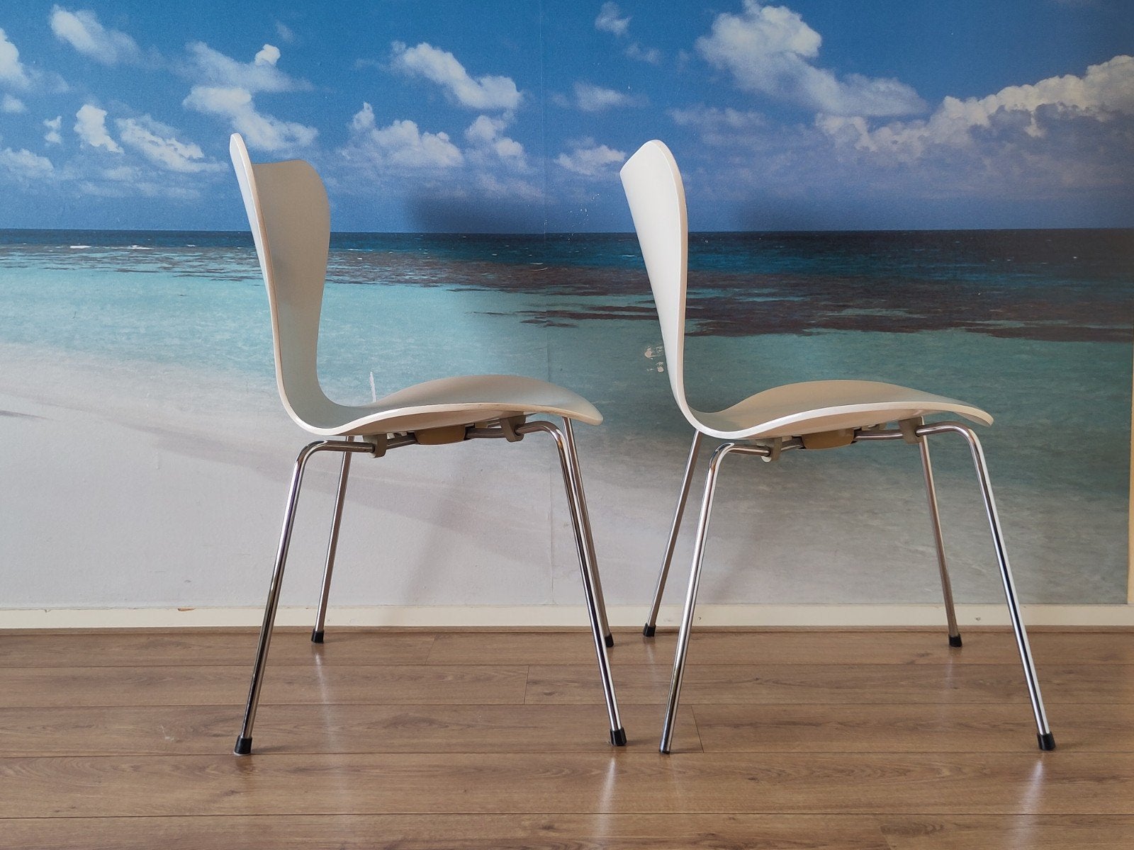 2x vintage eetkamerstoel 3107 stoel Fritz Hansen FH Jacobsen, Gebruikt, Twee, ., Wit