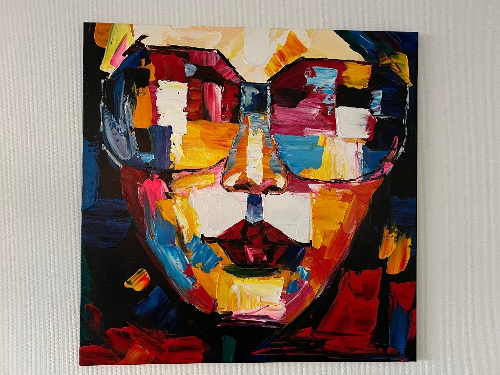 Kleurrijk gezicht met zonnebril, Ophalen, Handgeschilderd, Olieverf, Portret