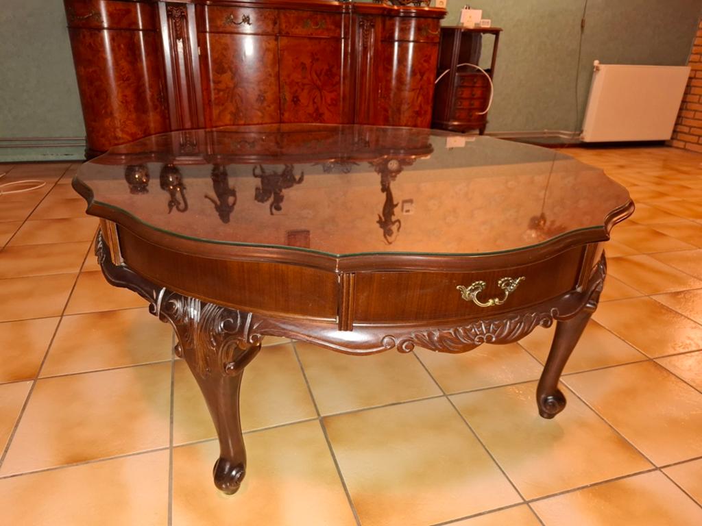 Antieke salontafel met glazen blad, Antiek en Kunst, Ophalen of Verzenden