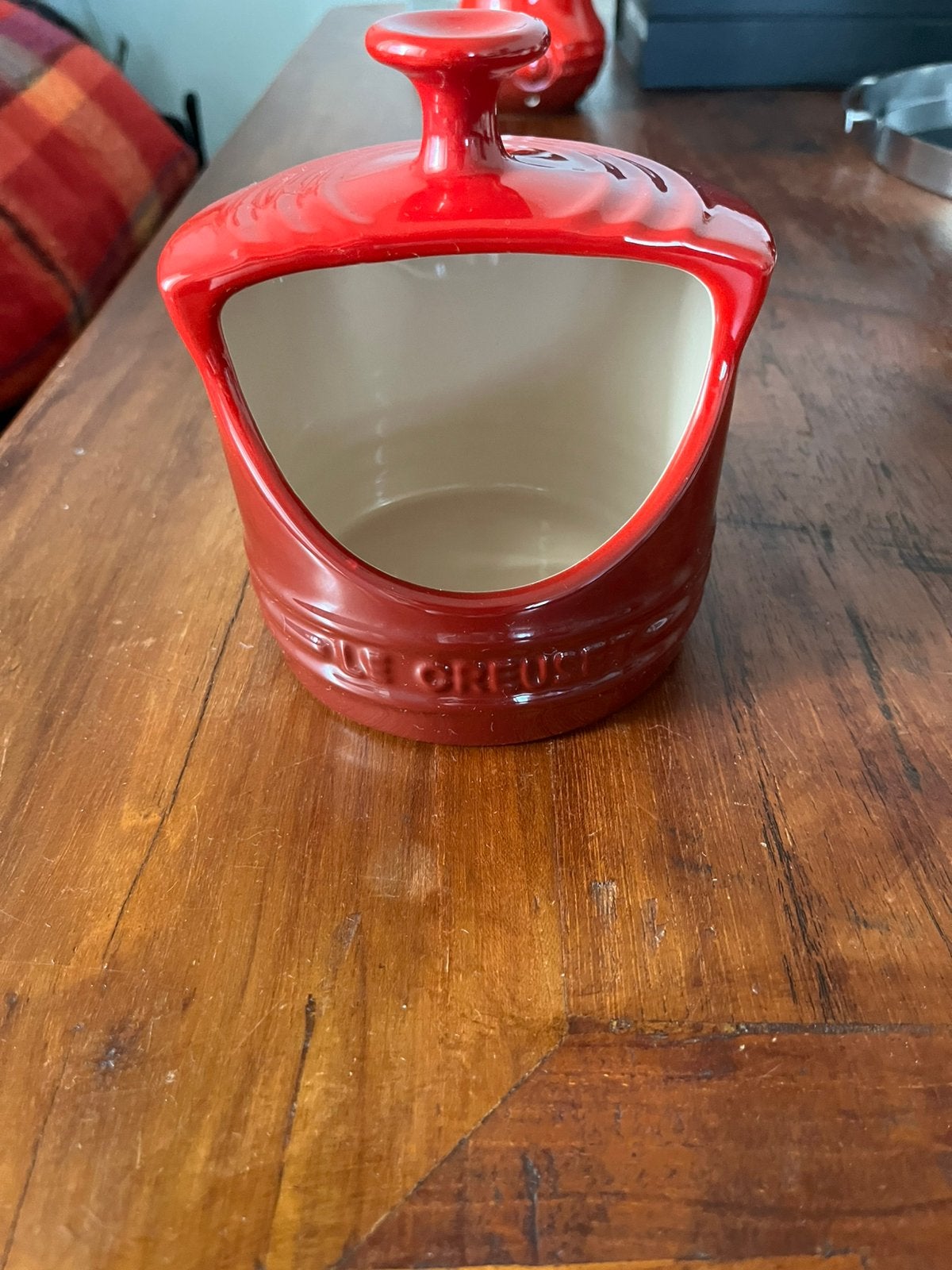 Le Creuset zoutpot rood cerise, Gebruikt, Pot, Bus of Blik, Le Creuset, Ophalen of Verzenden