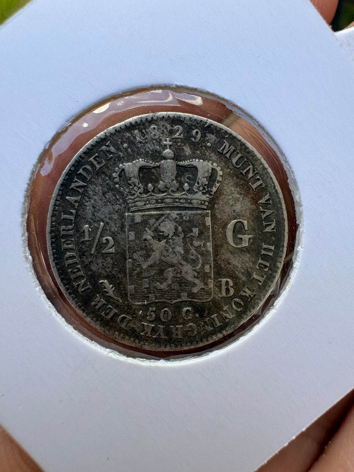 Halve Gulden 1829B. Willem 1, ½ gulden, Koning Willem III, Zilver, Ophalen of Verzenden