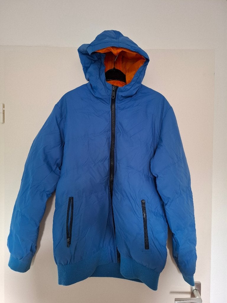 Blauwe winterjas met oranje voering maat 170 - 176, Ophalen, North Sports, Gebruikt, Jongen