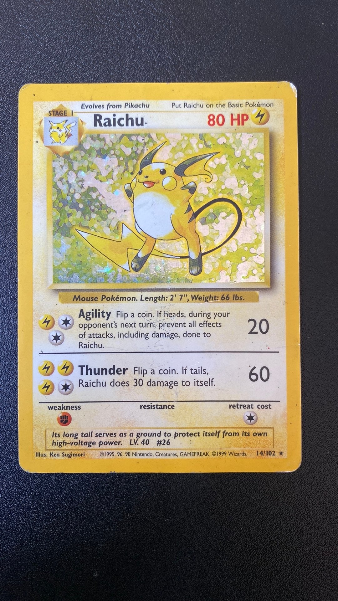 Pokemon raichu base 14/102 holo, Ophalen of Verzenden, Gebruikt, Losse kaart