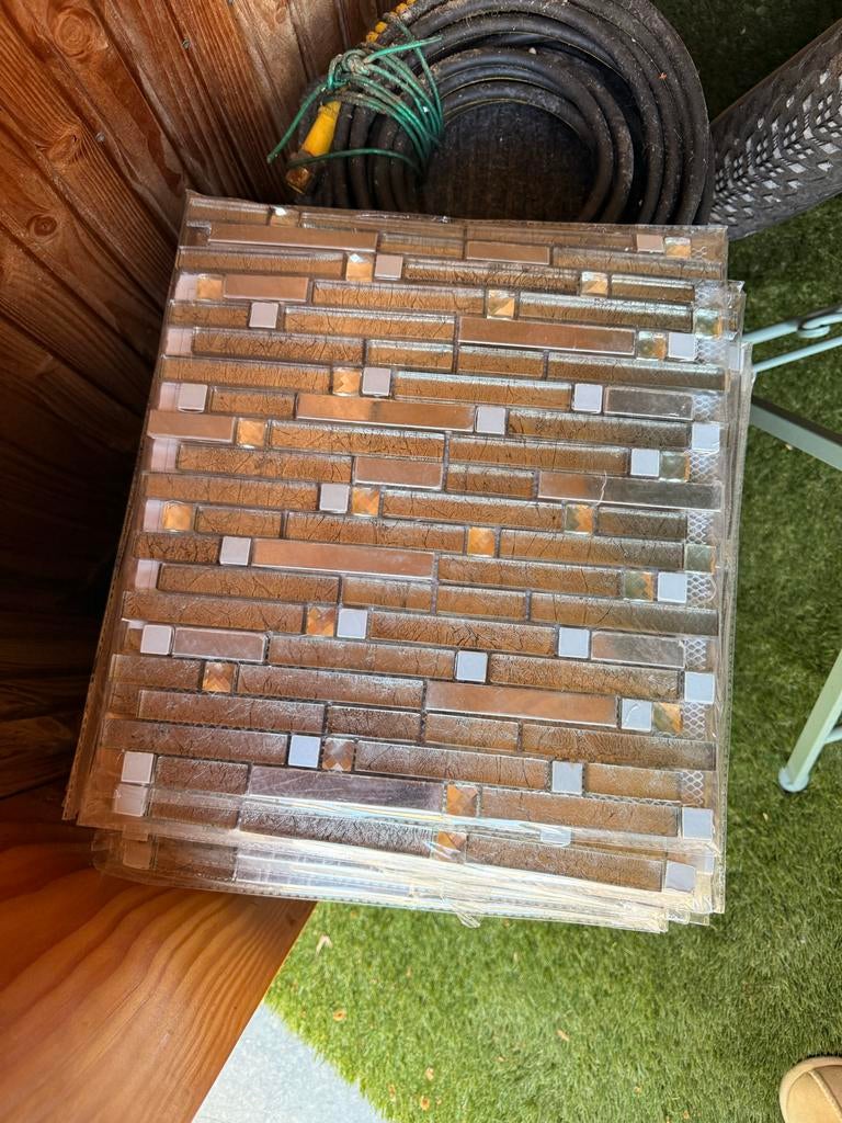 Nieuwe mozaïek tegels grijs zilver glas 20 stuks, Overige materialen, Wandtegels, Nieuw, Ophalen of Verzenden