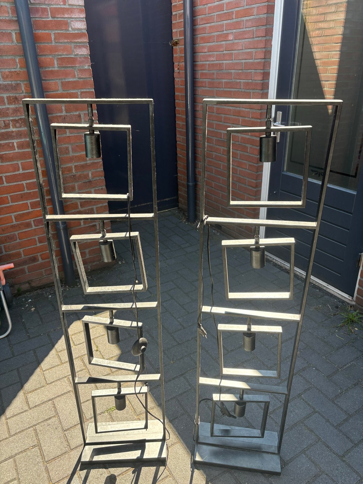 Set van 2 industriële metalen vloerlampen, Ophalen, Gebruikt, E27 (groot), Metaal