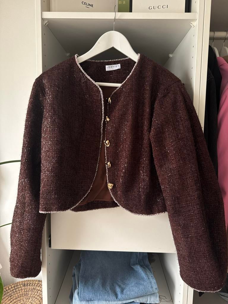 Loavies bouclé jasje maat L - Zo goed als nieuw, Ophalen of Verzenden, Zo goed als nieuw, Maat 42/44 (L), Bruin