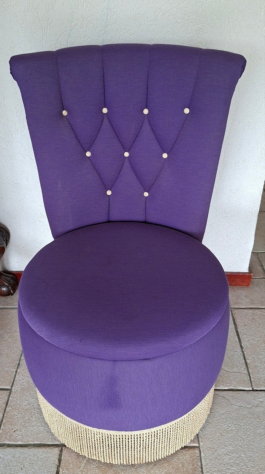 Paars Vintage Boudoirstoeltje met opbergruimte, Ophalen, Gebruikt, Minder dan 75 cm, Vintage