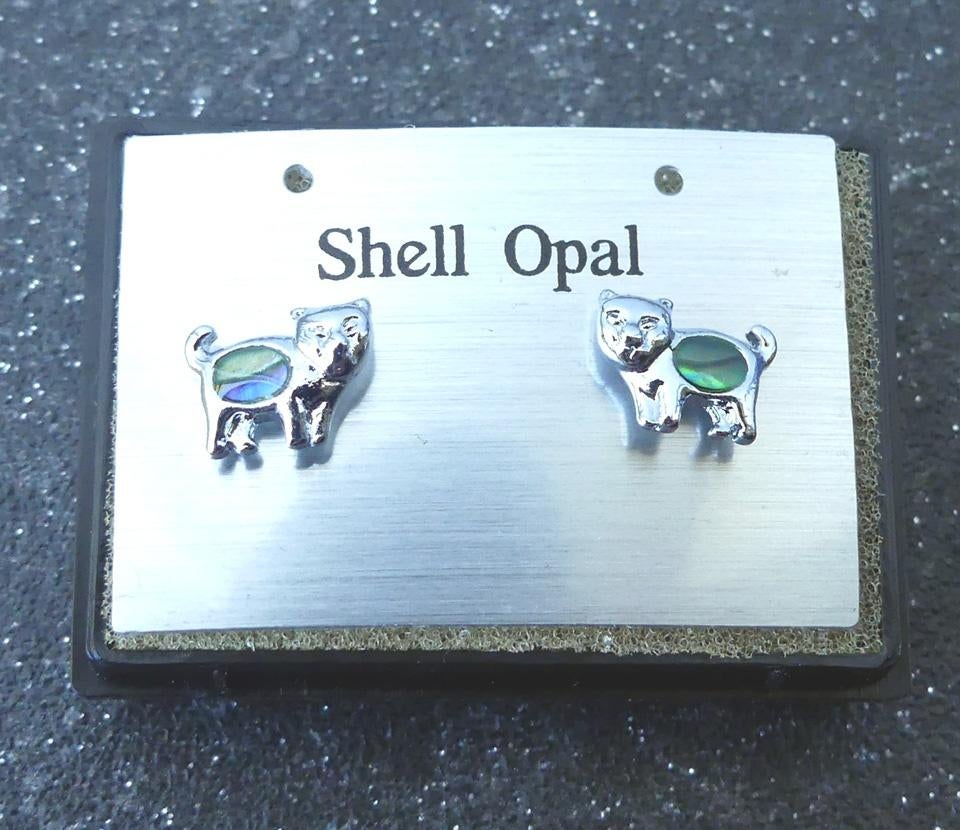 Oorbellen shell opal poes kat parelmoer, Overige materialen, Ophalen of Verzenden, Zo goed als nieuw, Knopjes of Stekers