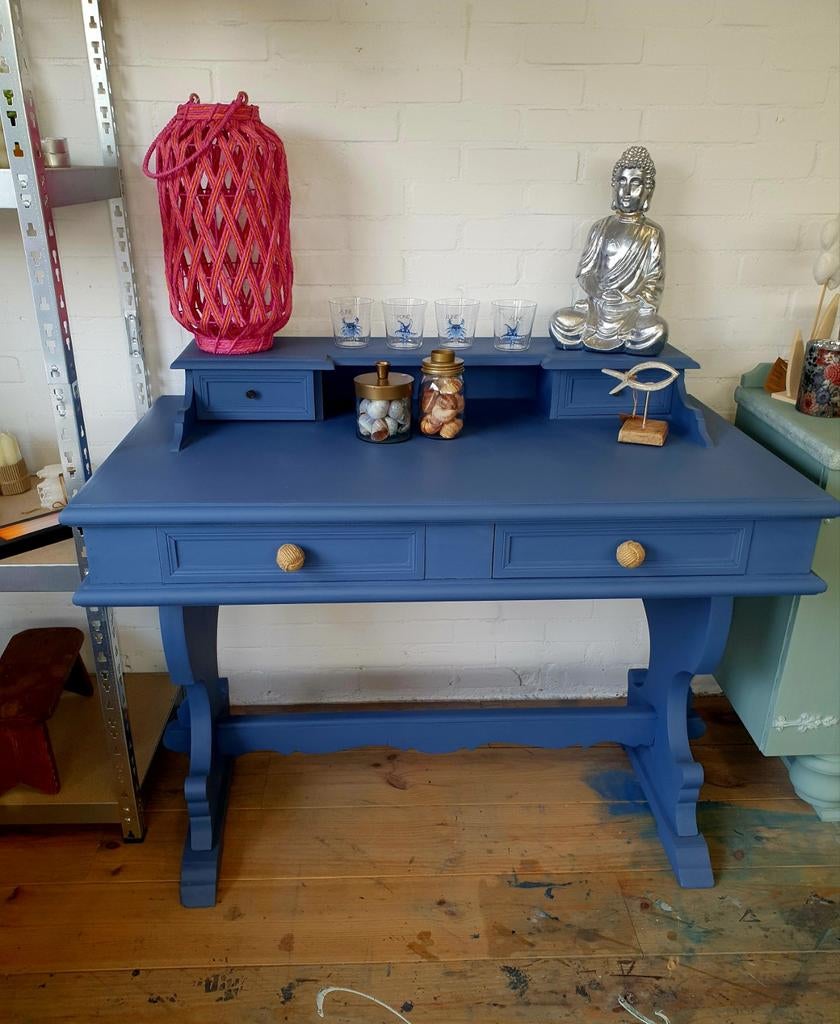 Vintage secretaire/bureau  Blauw, Gebruikt, Hout, Secretaire, Vintage