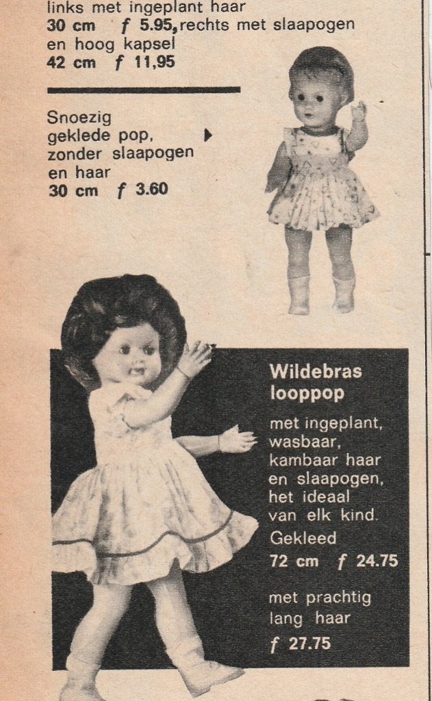 Retro reclame 1964 Wildebras speelgoed poppen leuke kleding, Verzenden, Overige typen