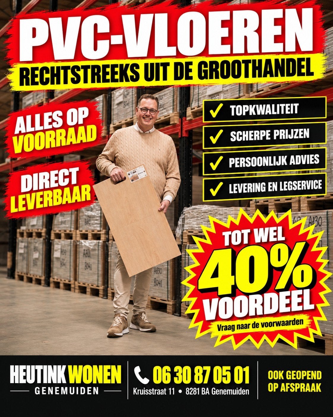 ZATERDAG MAGAZIJN OPRUIMING PVC VLOEREN  TAPIJT 

Geef