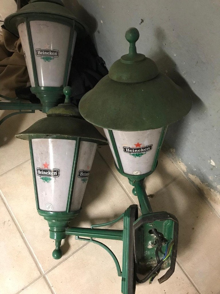 Vintage Heineken Buitenlampen – Originele Kroeglampen, Ophalen, Gebruikt, Wandlamp, Netvoeding
