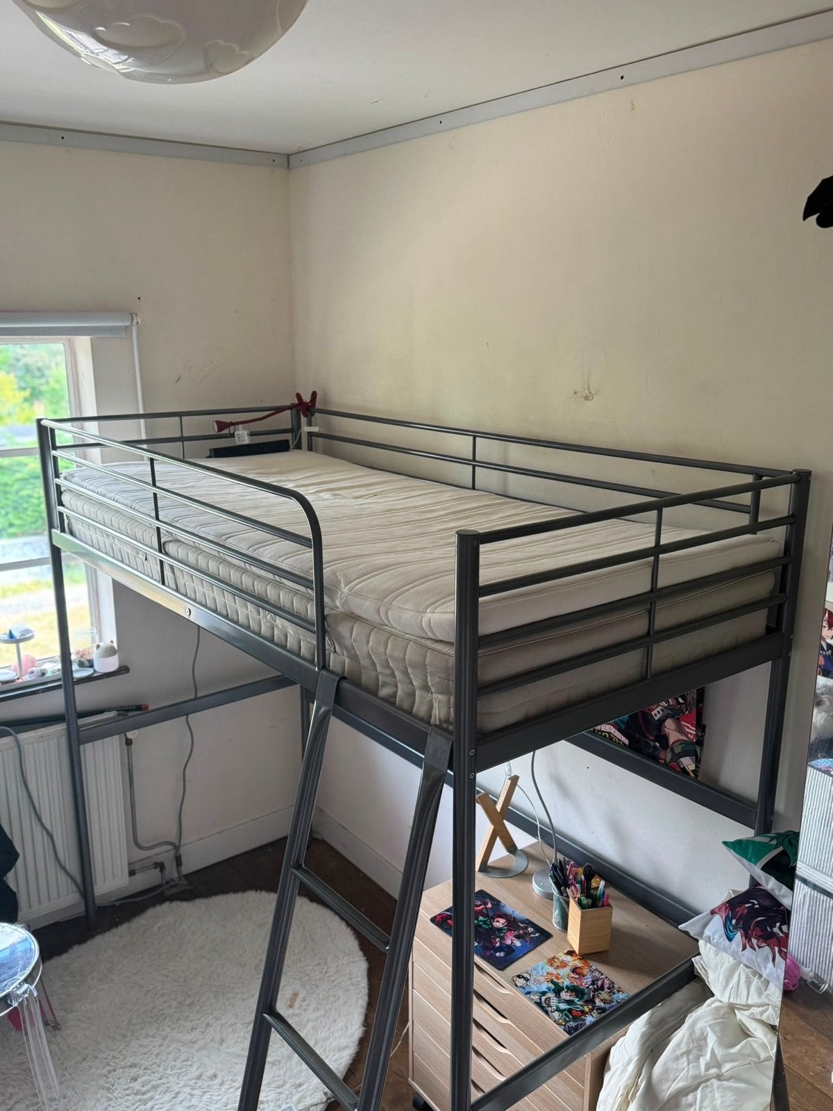 Hoogslaper met matras - Grijs metaal, Ophalen, Gebruikt, Eenpersoons, 200 cm
