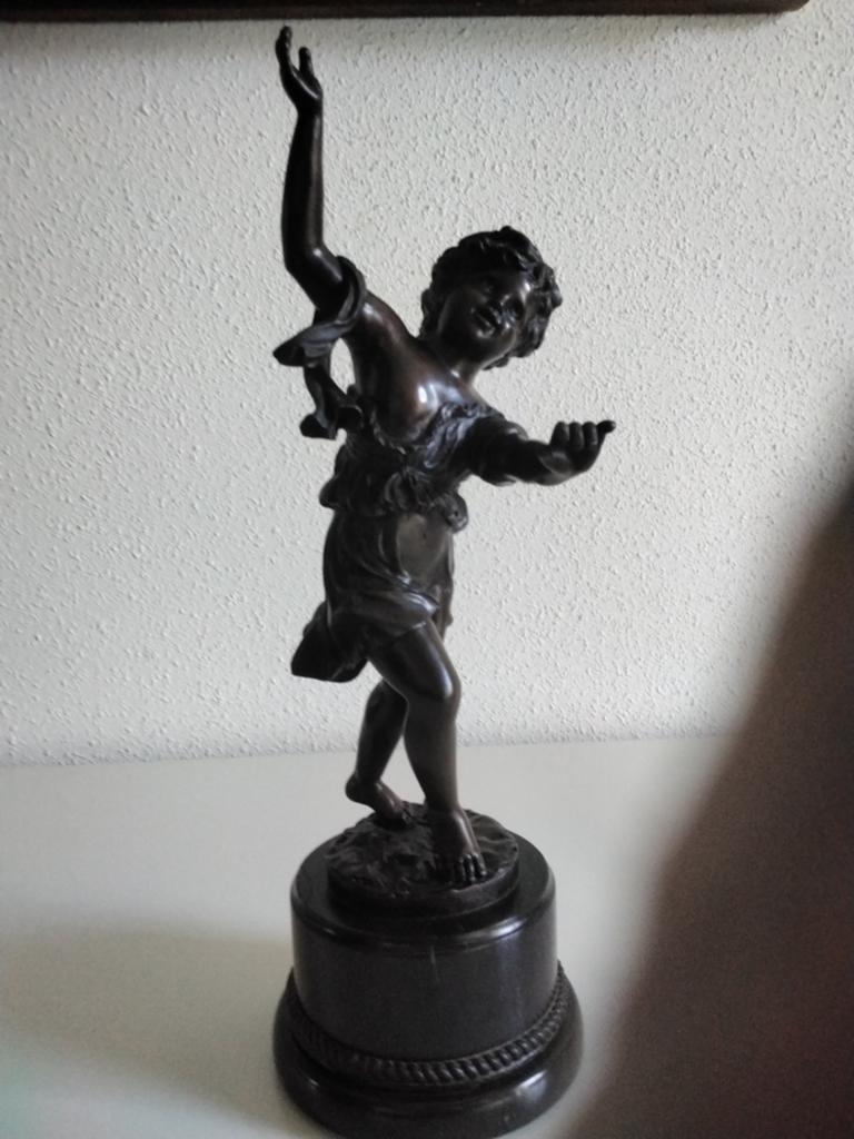 Bronzen Speelse Jongen Beeld - 40 cm Hoog, Ophalen of Verzenden