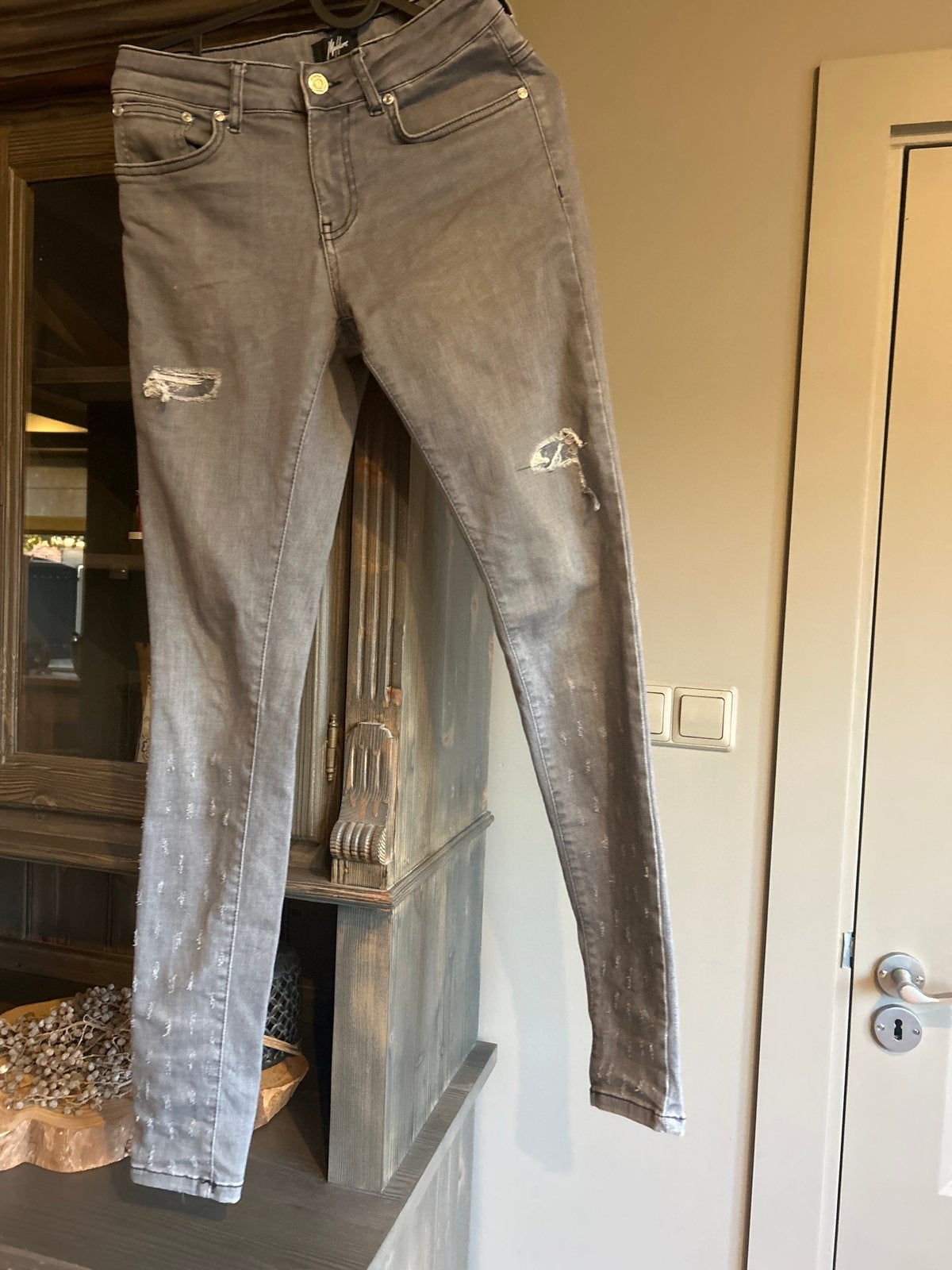 Grijze skinny jeans met lichte slijtage - Maat 164/170, Ophalen of Verzenden, Zo goed als nieuw, Jongen, Broek
