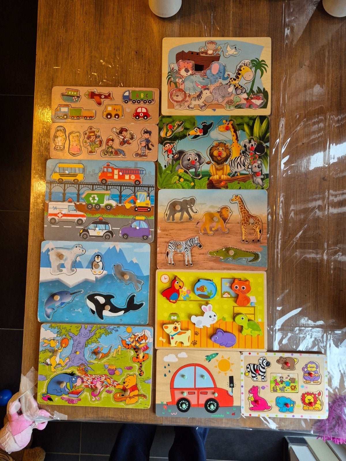 Diverse houten puzzels: Winnie de Poeh, dieren, voertuigen, Kinderen en Baby's, Ophalen, Gebruikt, Van hout, Minder dan 10 stukjes