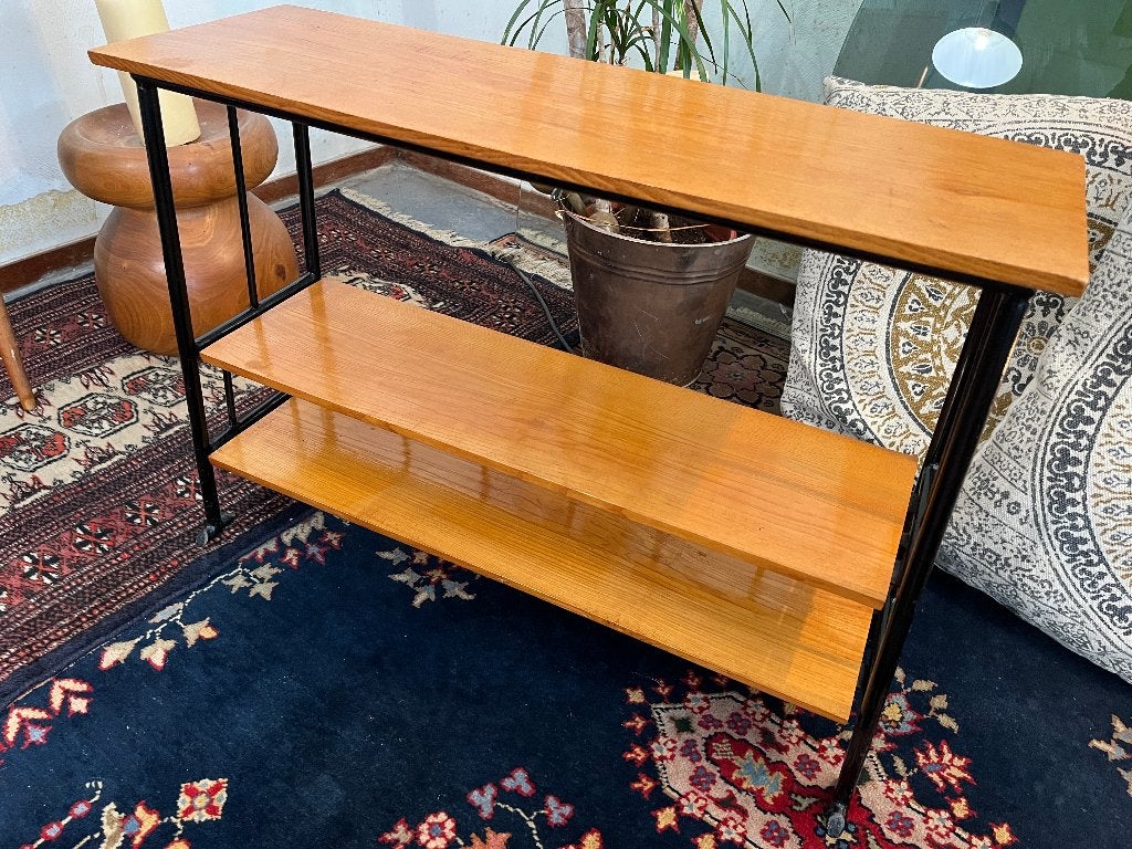 Mid-Century Retro Sidetable / Plantentafel op Wieltjes, Ophalen, Gebruikt, 50 tot 100 cm, .