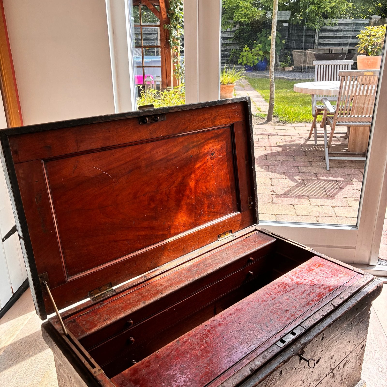 Vintage houten kist/salontafel/opberg, Ophalen of Verzenden