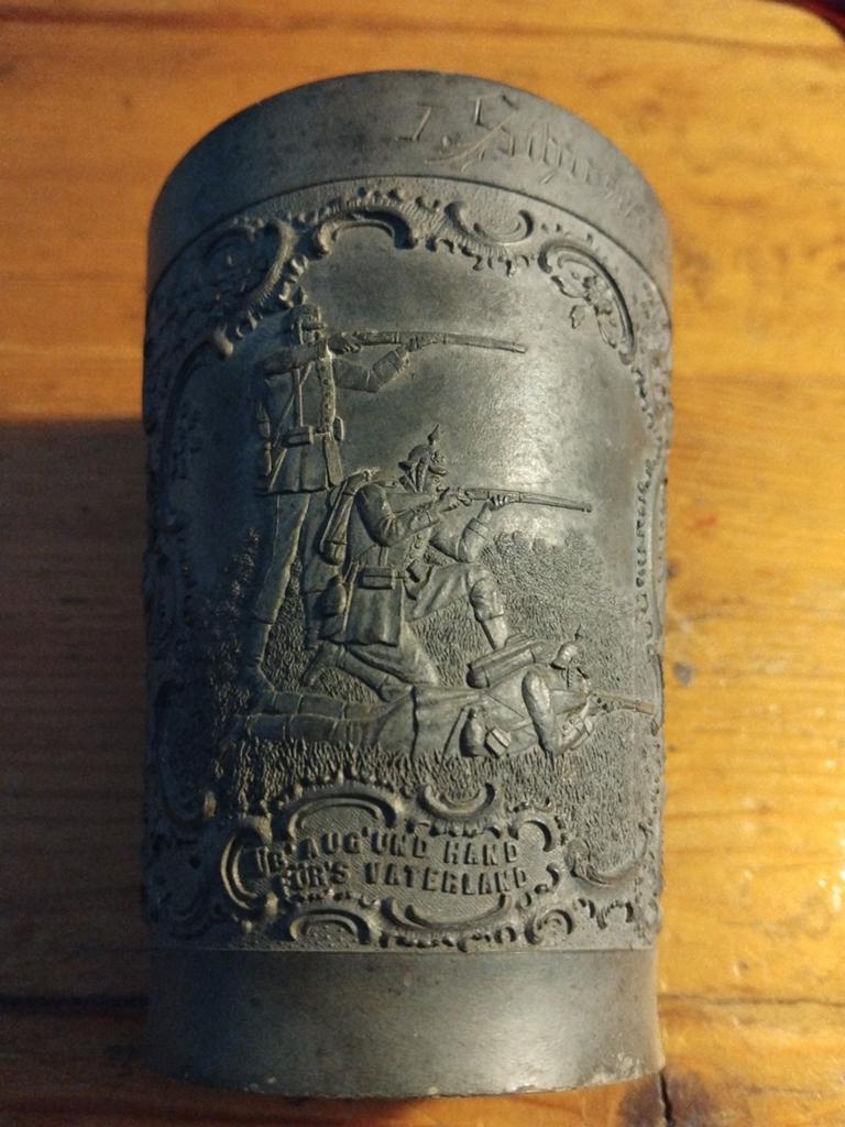 Duitse tin/zink beker met soldaten 15 - 3 - 1902, Ophalen of Verzenden