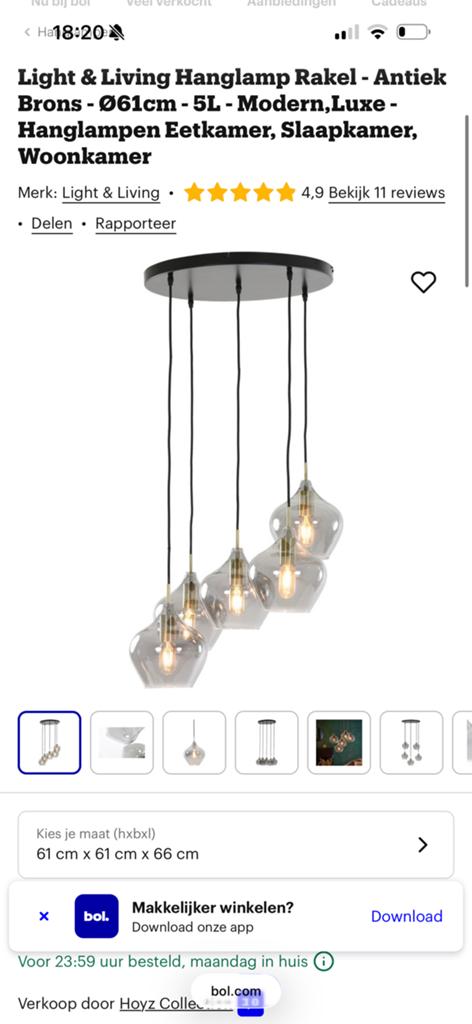 Light & Living Hanglamp Rakel - Antiek Brons - Ø61cm, Ophalen of Verzenden, Nieuw, Minder dan 50 cm