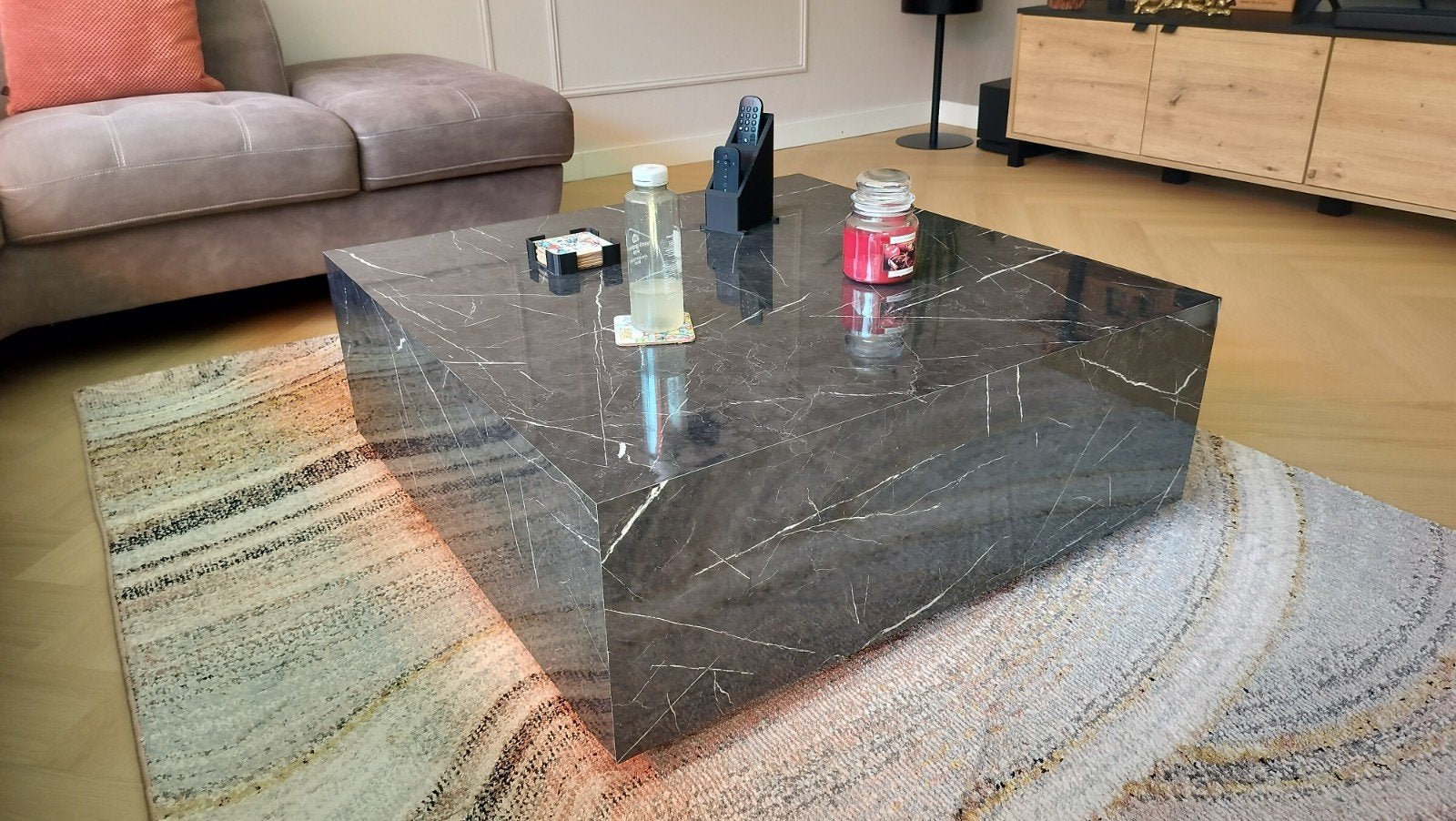 Salontafel marmerlook 90x90 cm - Vierkant, Ophalen, Overige materialen, 50 tot 100 cm, Vierkant