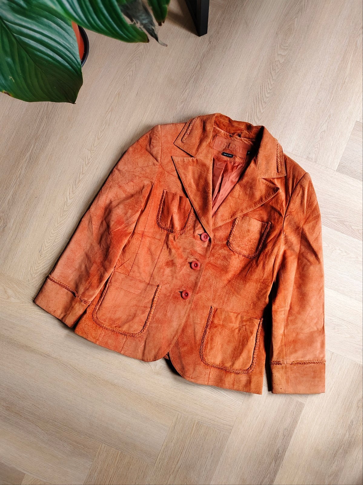 Blazer van 100% suède – gebrand oranje, Maat 38/40 (M), Kostuum of Pak, Verzenden, Oranje
