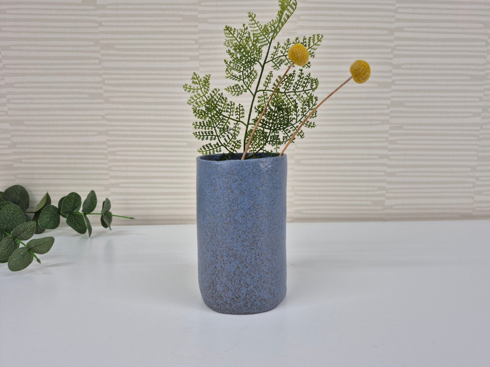 Handgemaakte vintage vaas. Blauw gemêleerd keramiek., Ophalen of Verzenden